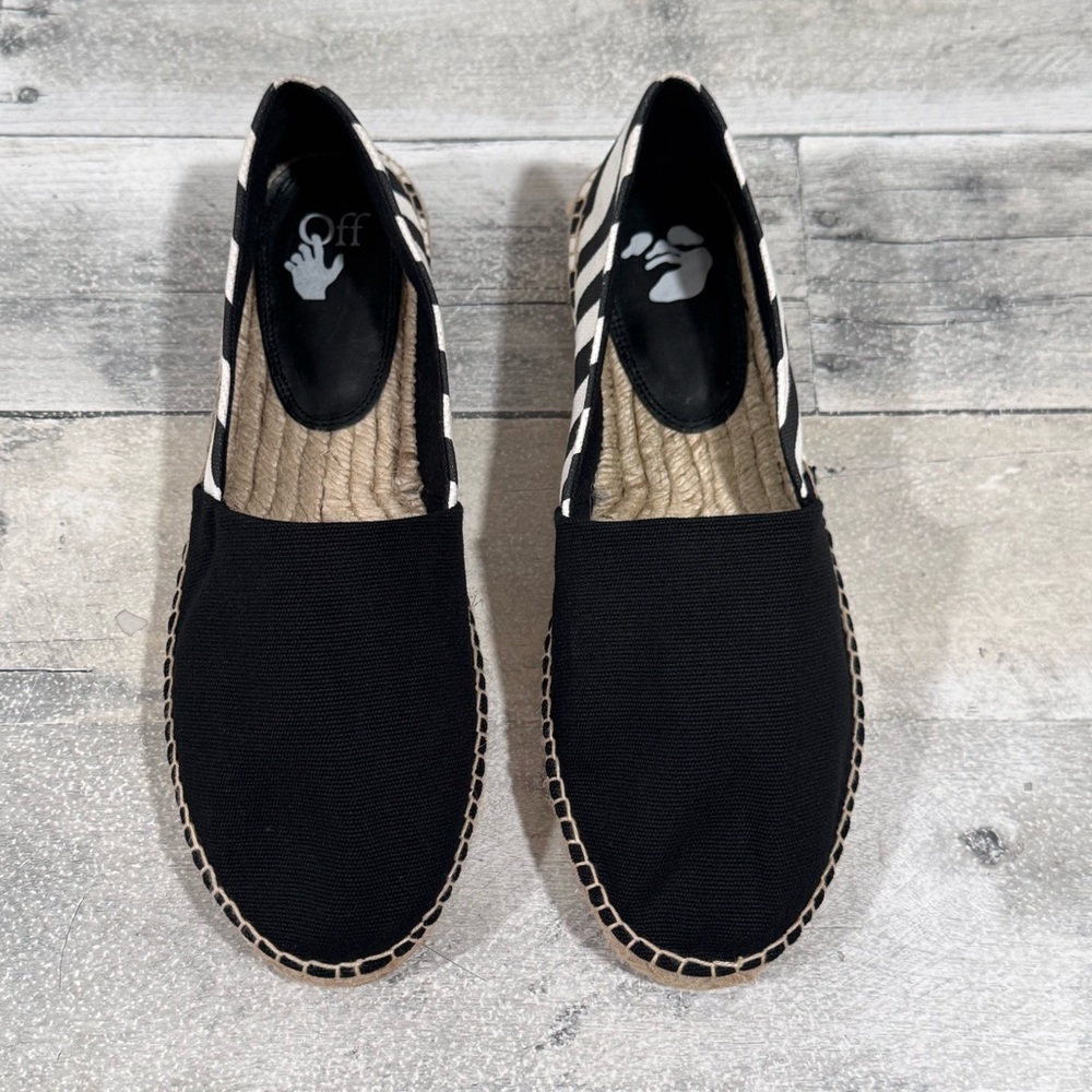 OFF-WHITE Women's Striped Canvas Espadrilles - Black / White - Sz - 7.5.US/38.EU - Picture 2 of 8